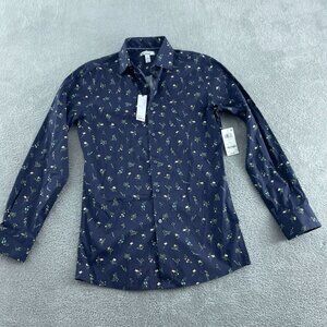 Bar III Slim Fit Stretch Floral Long Sleeve Shirt Navy Small NWT 5730
